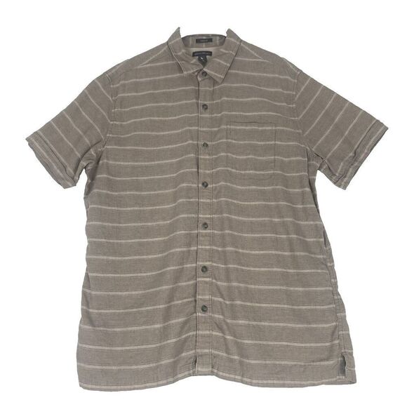 Eddie Bauer Shirt Mens Size XL Beige White Striped Linen Blend Button Up Outdoor - Picture 1 of 16
